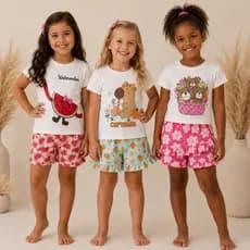 Conjunto Feminino Infantil Sortido de Verão 1 ao 10 I Conjunto Feminino Infantil blusa + shorts