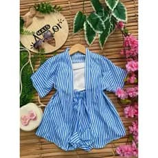 Conjunto kimono infantil-juvenil menina / kimono + short infantil Femenino / estampado / saida de praia / casual 2 peças