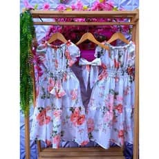 vestido evangelico-estampado-infantil-juvenil-manga curta-lindo+con lazo de presente curto