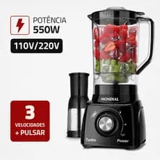 Liquidificador Mondial Turbo Power 2,2L - 3 Velocidades -  550W Preto 110V/220V