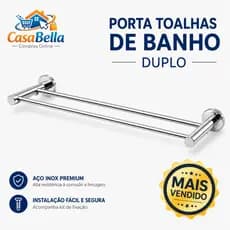 Porta Toalhas de Banho Duplo Aluminio e Inox Para Banheiro Parede