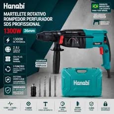 Martelete Rotativo Rompedor Perfurador 1300W SDS Profisisonal Hanabi Furadeira de Impacto 26mm