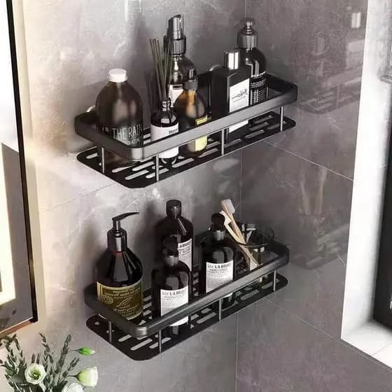 1/2/3 Suporte De Shampoo Preto Organizador Alta qualidade Prateleira De Banheiro Sem Furo Premium-Space Alumínio ES