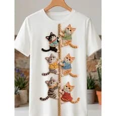Feminina Gatos e croches - Camisa Unissex 100% Algodão