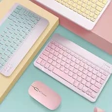 Kit Teclado e Mouse Sem Fio Bluetooth Colorido Macaron recarregavel PC iPad Tablet Notebook smartphone