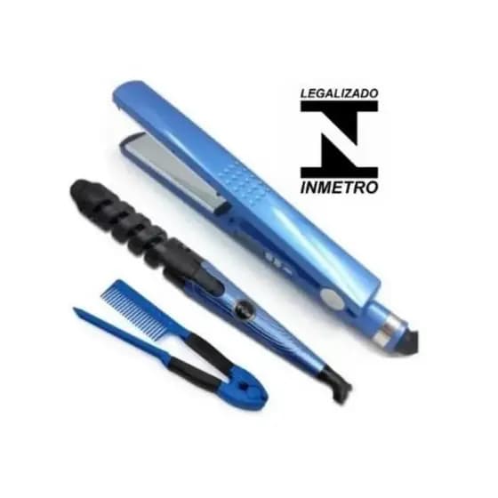 Kit 3 em 1- Prancha Chapinha Íon Titânio Iônica Profissional 450f Prancha de Cabelo 110/220v