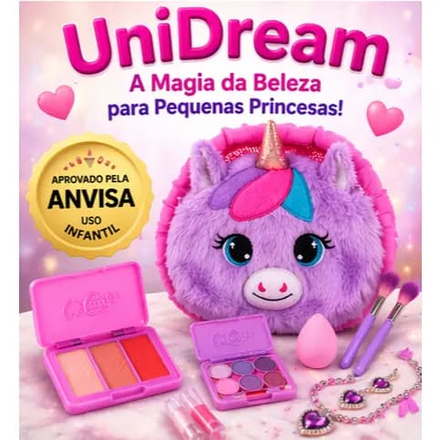 🦄 Kit Maquiagem Infantil Hipoalergico Unicórnio UniDream Bolsinha Rosa Presente Perfeito Menina