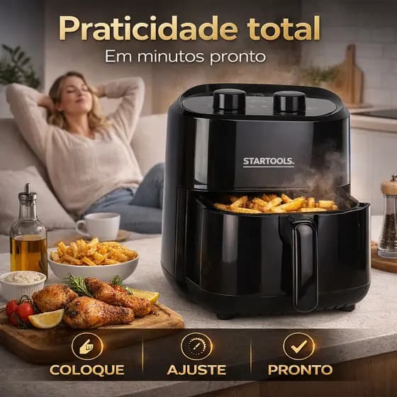 Air Fryer Elétrica 3,4L 1200W – Fritadeira Sem Óleo Econômica e Super Crocante