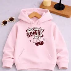 Moletom Infantil Feminino Cherry Bomb com Capuz Canguru Quentinho Estampa Premium