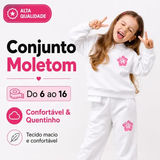 Conjunto Moletom Infantil Canguru Floral com Capuz Quentinho e Confortável