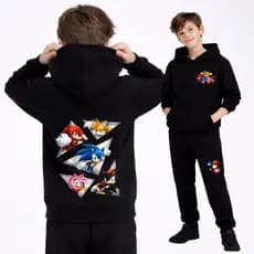 Conjunto Moletom Infantil Sonic com Capuz Blusa e Calça Quentinho Estampa Alta Qualidade