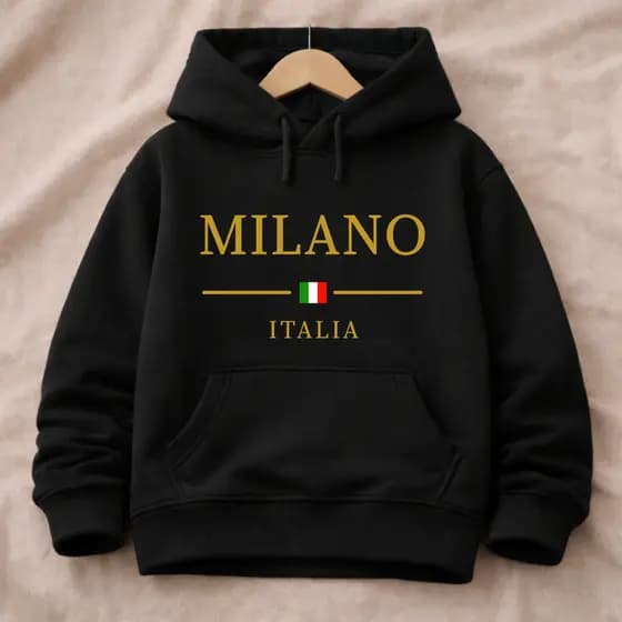 Moletom Infantil Milano Itália com Capuz Bolso Canguru Quentinha Confortável