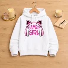 Blusa De Frio Infantil Moletom Canguru Gamer Girl Com Capuz Estampa Fone Inverno