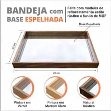 Bandeja Espelhada de Madeira para Decoração, Cozinha, Salão, Cantinho do Café