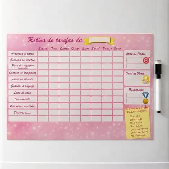 Planner Infantil Magnético De Rotina Semanal Quadro Personalizado Geladeira Com Caneta Imã