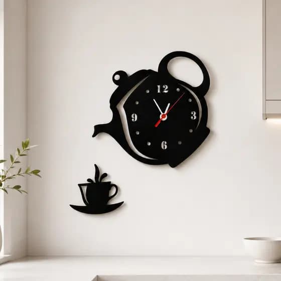 Relógio de Parede Decorativo em Formato de Bule com Xícara Casa e Decoração Para Cozinha