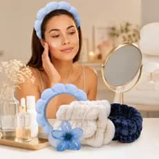 Kit Skincare Tiara Nuvem Maquiagem Facial Presilha Pulseira Anti Água