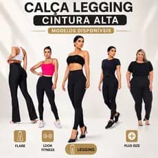 Calça Legging Feminina Cintura Alta Normal ou Flare Lisa e Flanelada M ao G3