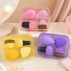 Kit Esponjas de Maquiagem 4 Peças com Pincel e Estojo Portátil