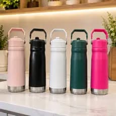 Garrafa Térmica 650ml Inox Flip Straw e Alça