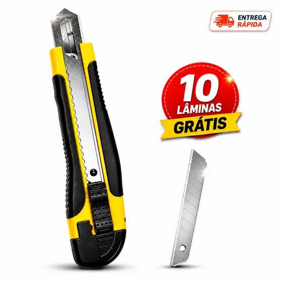 Kit Estilete Profissional Ergonômico Emborrachado Trava Segurança +10 Lâminas