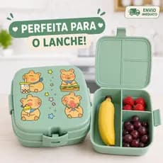 Lancheira Capivara Escolar Infantil Mochila Portátil com Divisórias Marmita Resistente BPA Free