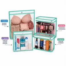 Kit 4 Necessaire Organizadora Transparente Multiuso Viagem Mala Maquiagem Higiene