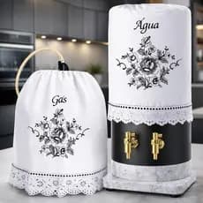 Kit Capa Galão Água 20 Litros + Capa Botijão Gás Decorativa Bordada | Proteção e Decoração Cozinha Capa Protetora