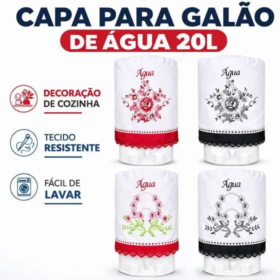 Capa Galão Água Bordada Decorativa Lavável Cozinha