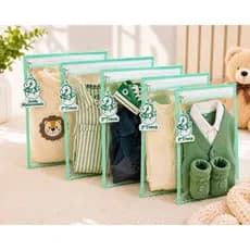 Kit Organizador Maternidade 5 Saquinhos com Zíper + 5 Tags Bordadas Bebê 6 Cores 10 Modelos