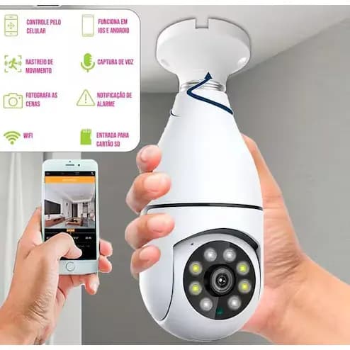 Câmeras Lâmpada Wi-Fi 360° Full HD–Segurança Total Visão Noturna FullHD Bivolt