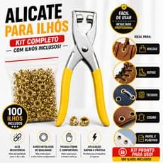 Alicate Para Colocar Ilhos Rebite Manual + 100 Ilhoses Dourados