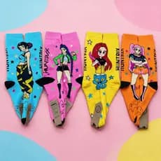 Meia Divertida Personagens: KPop, Toy Story, Homem Aranha, Stitch | Atoalhada | Cano Alto | Frio | Juvenil | Adulto