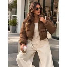 Jaqueta Feminina Cropped Puffer Veludo Cotelê Quente Estilosa Inverno Facinelli Moon City Ref 620325