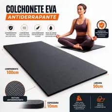 Colchonete EVA 100x50x10mm Preto Antiderrapante Confortável e Resistente para Yoga, Pilates, Treino Funcional e Proteção