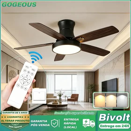 GOGEOUS 110V-220V Ventilador De Teto Com Luz 72W 48inch Com Controle Remoto Vento Forte Silencioso Economia De Energia