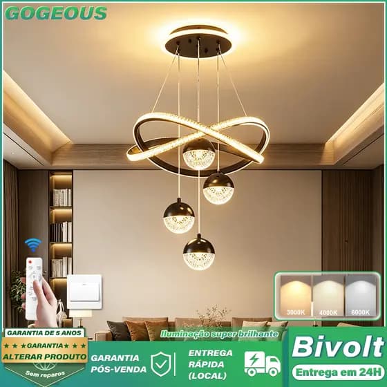110V-220V Lustre Para Sala De Estar Sala De Jantar 3 Cores Lustre De Cristal Romance Moderno Controle Remoto