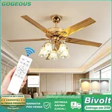 110V-220V Ventilador De Teto Com Luz Luminárias Controle Remoto Quarto e Sala de Estar Luxo Nórdico Ultrassilencioso
