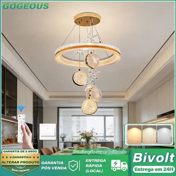 3 Cores 110V-220V Lustre Para Sala De Jantar Lustre De Cristal Com Controle Remoto Luxo Nórdico