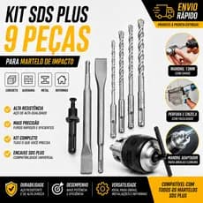 Kit SDS Plus Completo Martelete Brocas Ponteiro Talhadeira Mandril Adaptador Concreto Profissional
