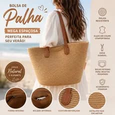 Bolsa de Palha Feminina Grande Bolsa de Praia Verão Casual Bolsa de Ombro Moda Tecido