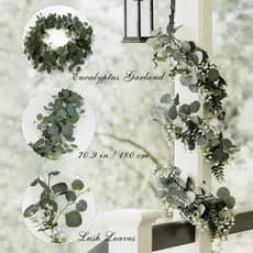 Guirlanda Artificial de Eucalipto 180 cm com Flores e Rattan – Decoração de Casamento e Eventos