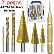 Broca escalonada de liga de titânio, broca de aço amarelo, broca de corte lateral com marca e perfurador, com caixa de a