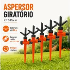 Kit 5 Irrigador de Jardim Giratório Force Line com 3 Jatos – Ideal para Regar Gramados, Hortas e Jardins com Facilidade