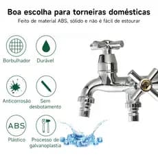 Torneira Tanque Maquina Lavar 2 Saídas Abs Cromado 1/4 volta