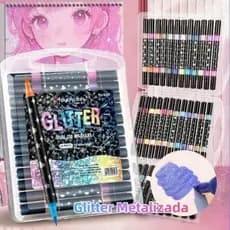 Caneta Marcadora acrílica Glitter Metalizada Ponta Dupla Brilhante, ideal para desenho de estudantes