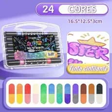 Caneta Marcadora Glitter Ponta Dupla 12/24/36/48/72/96 Cores | Arte , Escola , Planejador , Desenho