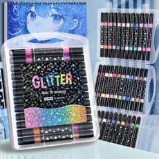 Marcador Acrílico Ponta Dupla com Glitter Metálico, Caneta de Pintura Colorida