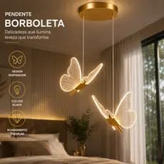 Pendente Dourado Borboleta De Luz LED de 3 cores em 1 luminária de teto do quarto Bivolt