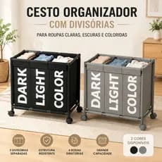 Cesto De Roupa Suja Dobrável Organizador 3 Compartimentos